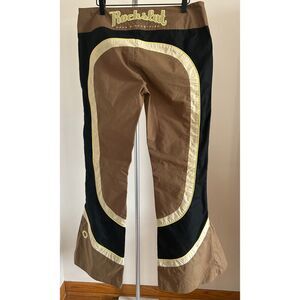 GSUS SINDUSTRIES Y2K Khaki Flare Black Rock Bell Bottom Pants 32